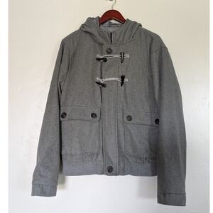CJ Black Hooded Coat Womens‎ XL Toggle Zip Lined Dark Gray Pockets